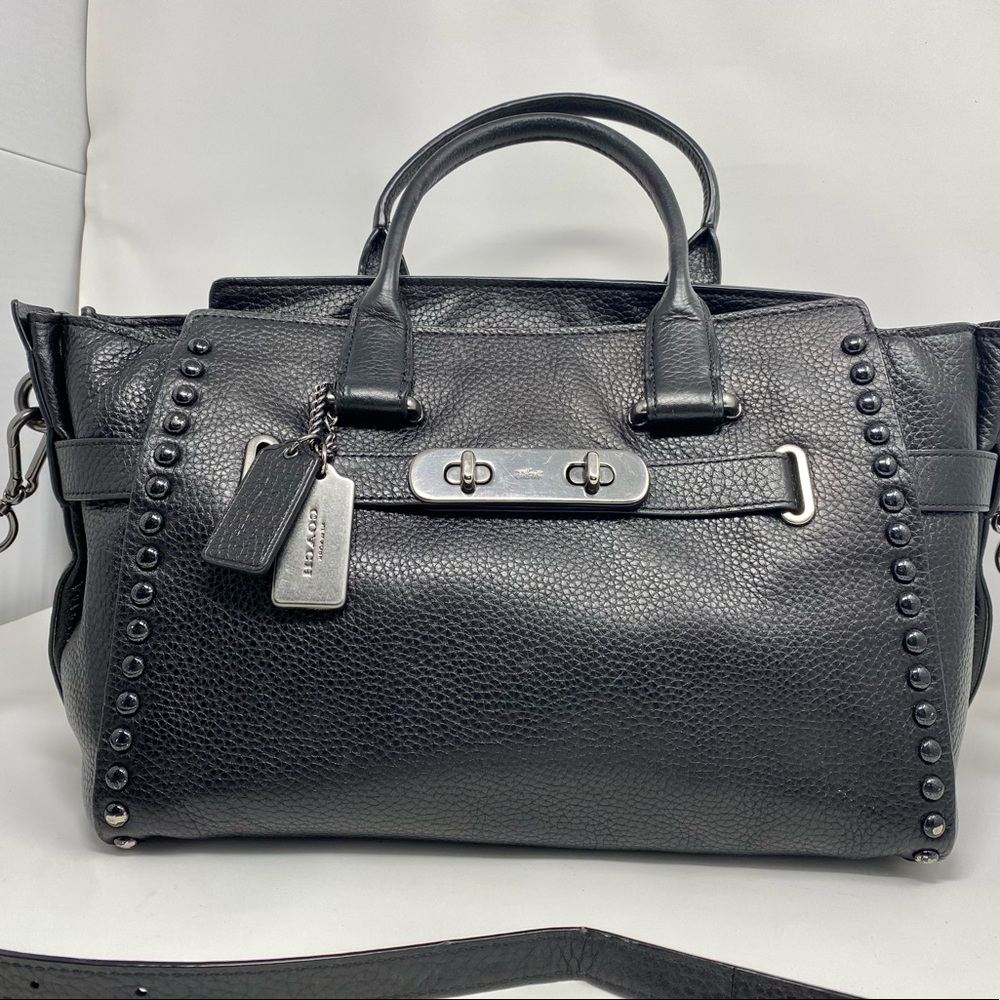 Coach Blake Satchel With Stud Detail.  Bubble Leather. Pre-owned. Has long strap